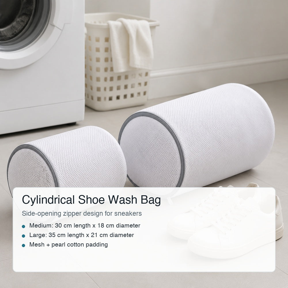 Cylindrical laundry shoe washing bag pair for sneaker wash protection