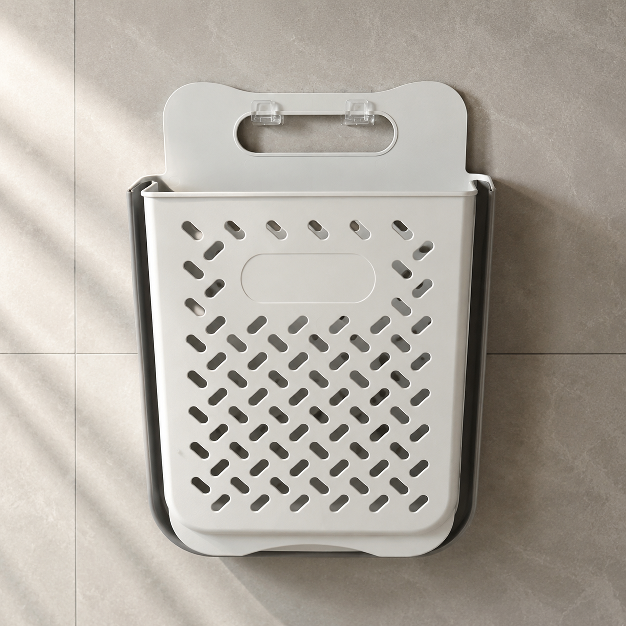 White gray extra large wall-mounted laundry basket, 35 x 25 x 49 cm