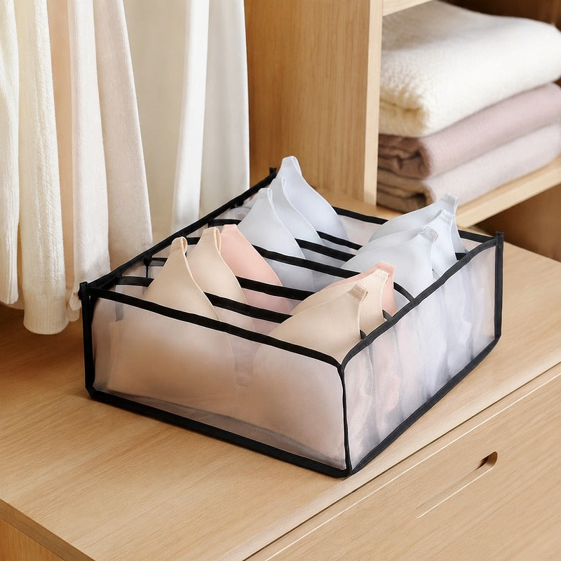 Black 6-grid breathable mesh drawer organizer in closet