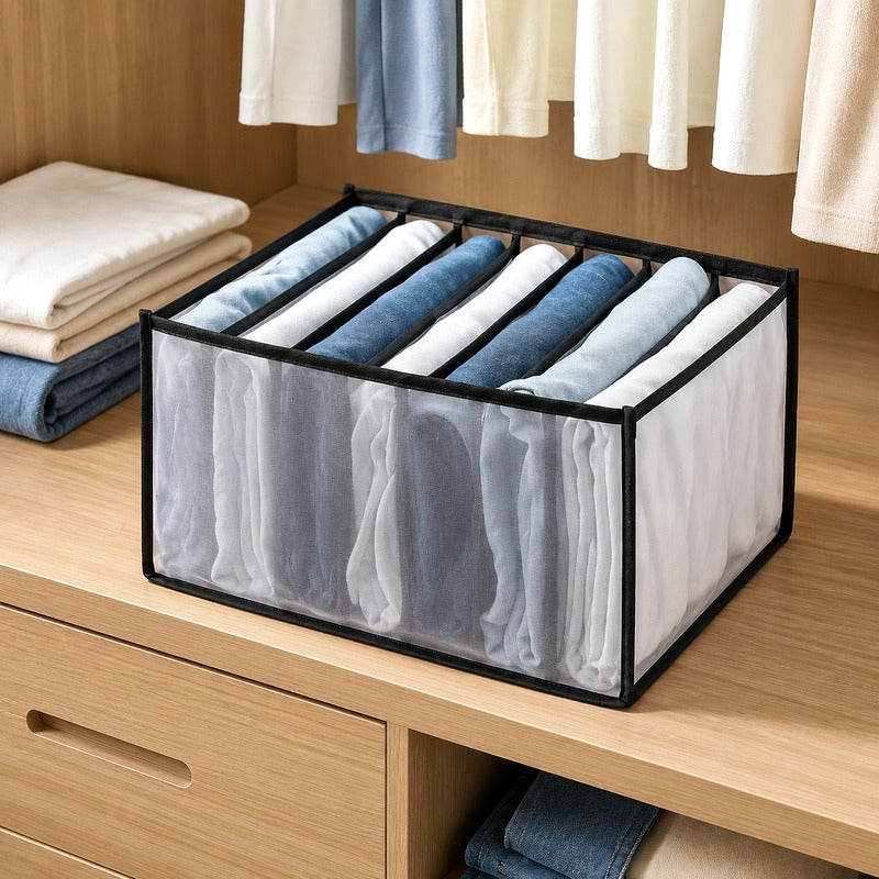 Black large 7-grid breathable mesh drawer organizer in closet