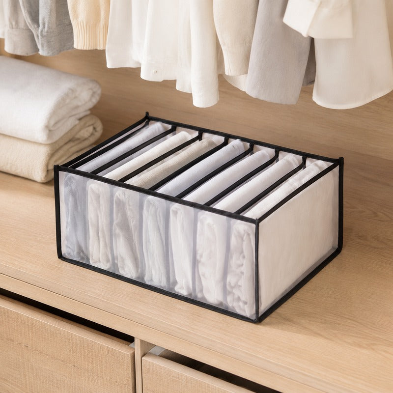 Black large 9-grid breathable mesh drawer organizer in closet