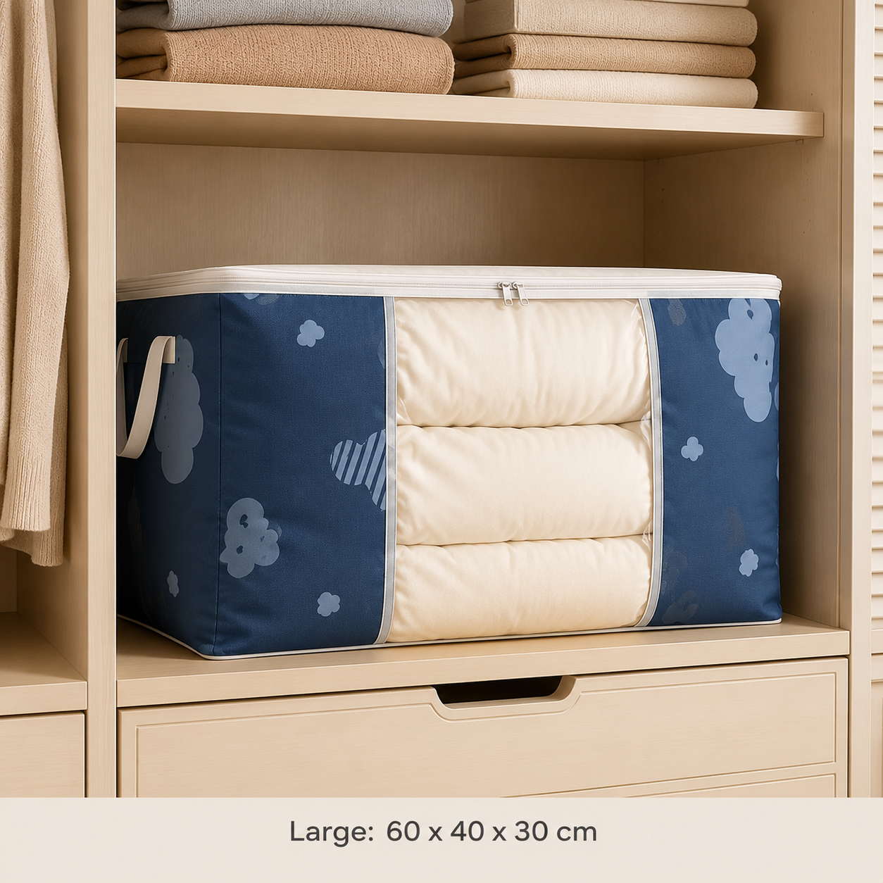 Cloud Heart Bedding Storage Bags with Clear Window, Foldable Closet Organizer for Blankets, Comforters, Clothes & Linens
