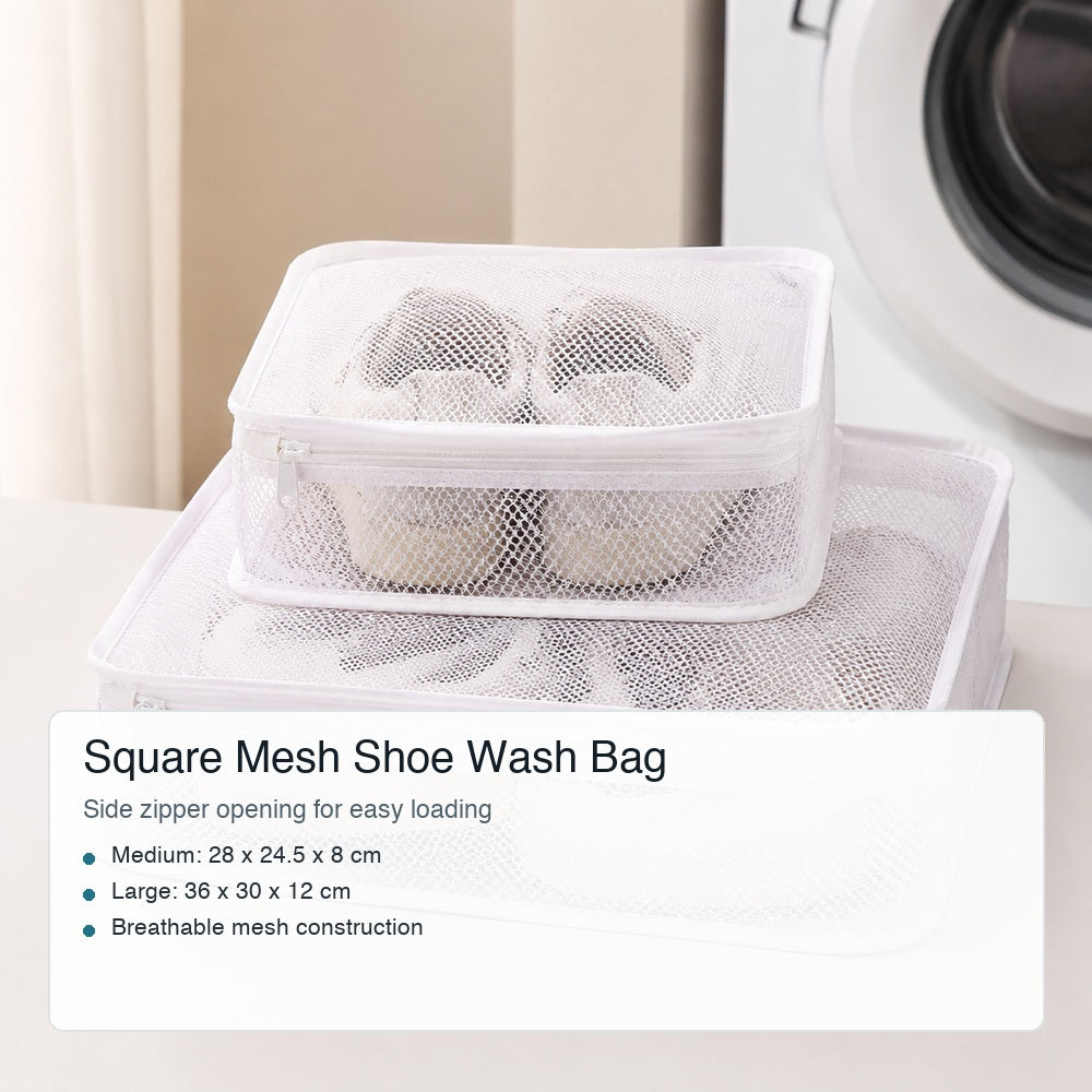 Square laundry shoe washing bag pair for machine-washable sneakers