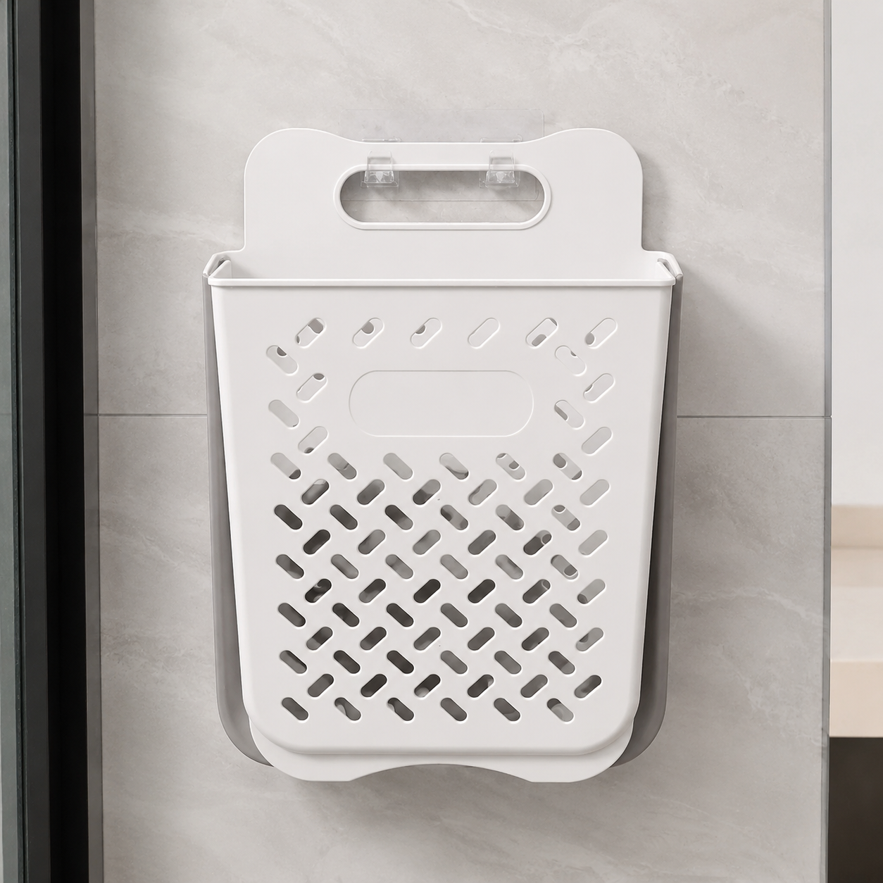White gray large wall-mounted laundry basket, 28 x 16 x 38 cm