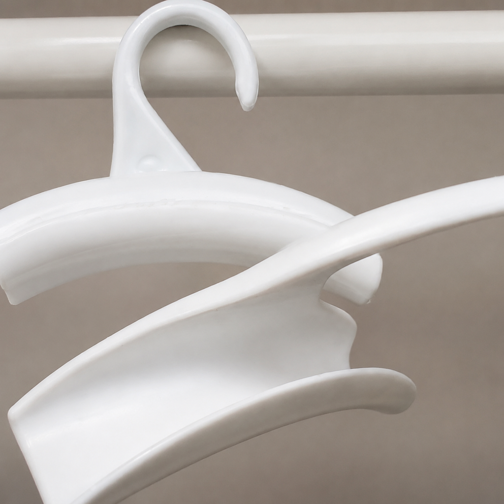 Close-up of the open curved saddle on the white closet hook