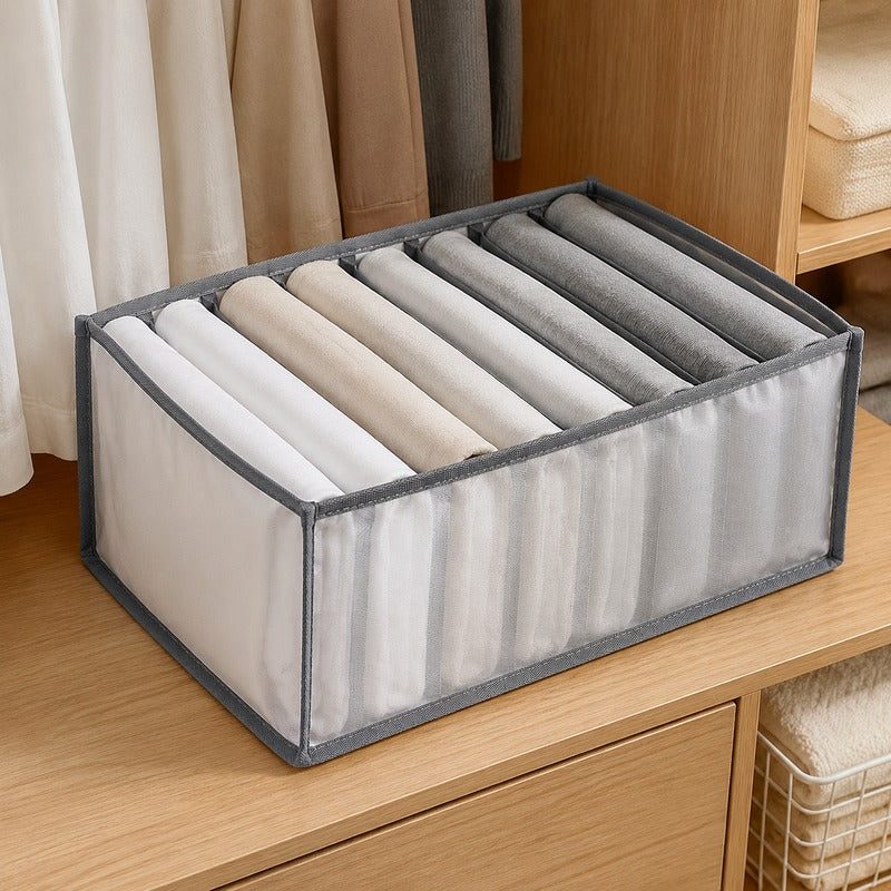 Grey large 9-grid breathable mesh drawer organizer in closet
