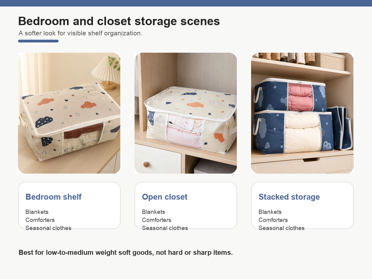Use scenes for Cloud Heart bedding storage bags in bedrooms and closets