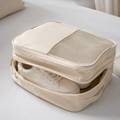 Beige travel shoe organizer bag open shoe compartment, large and extra large variant image