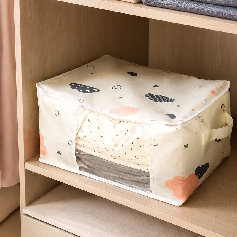 Beige Cloud Heart storage bag with side handle in wardrobe