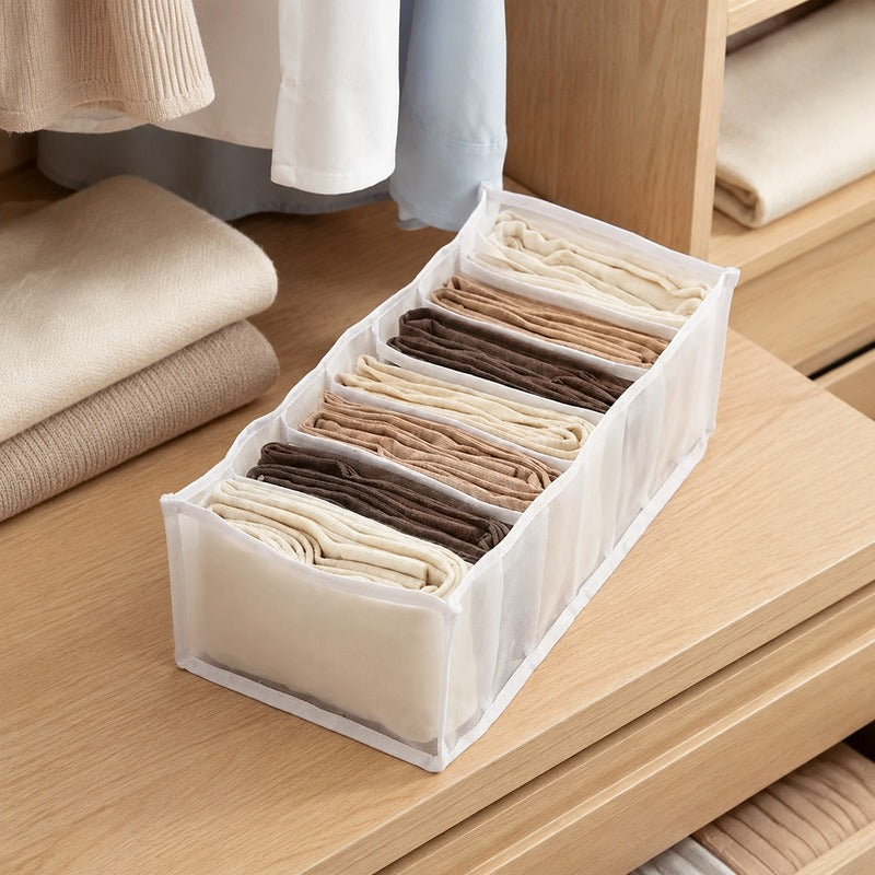 White medium 7-grid breathable mesh drawer organizer in closet