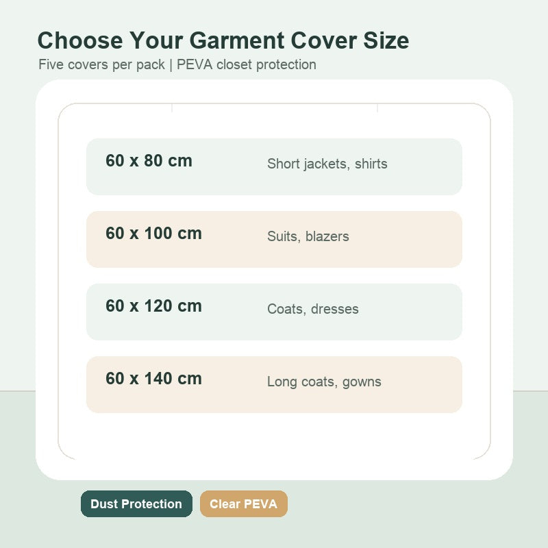 Garment cover size guide for suits coats and dresses