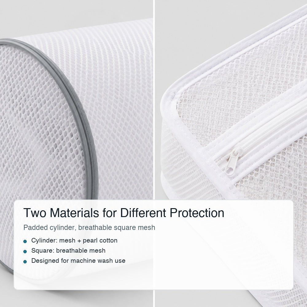 Mesh fabric and support ring detail for laundry shoe washing bag