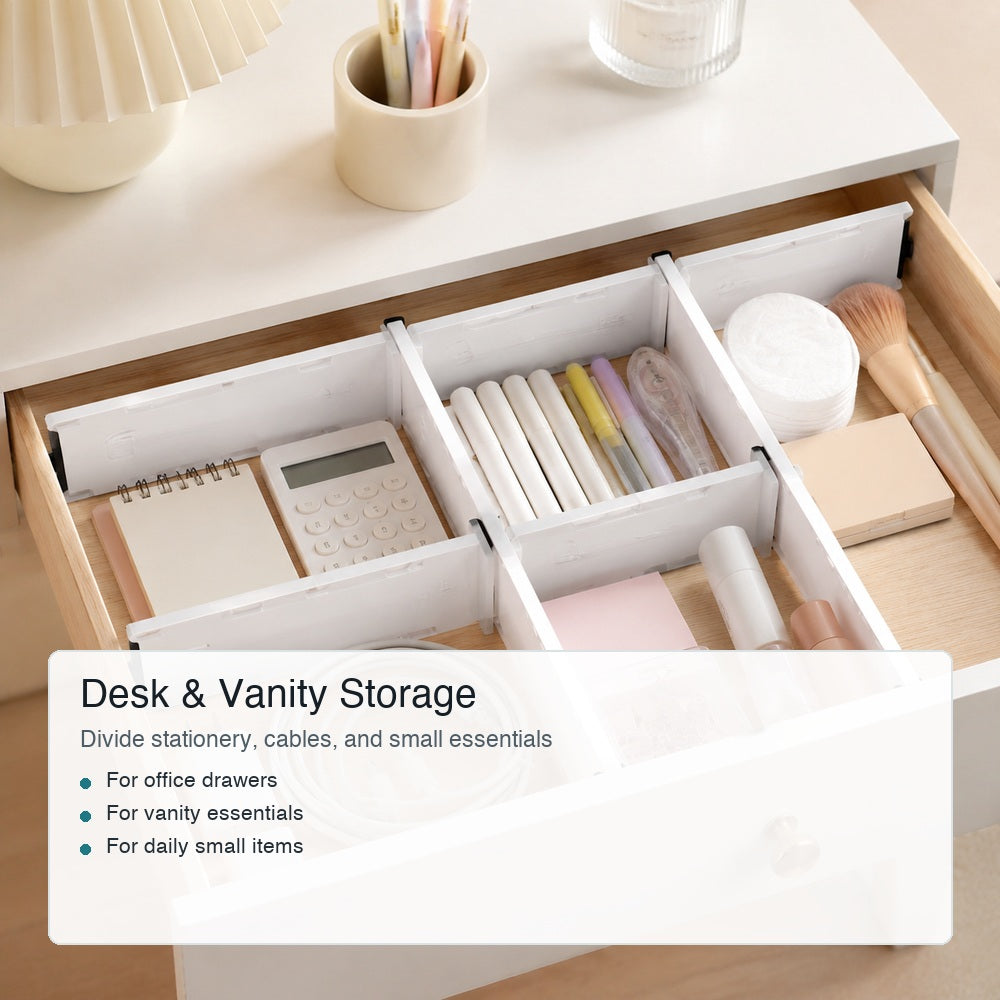 Desk and vanity drawer organization scene