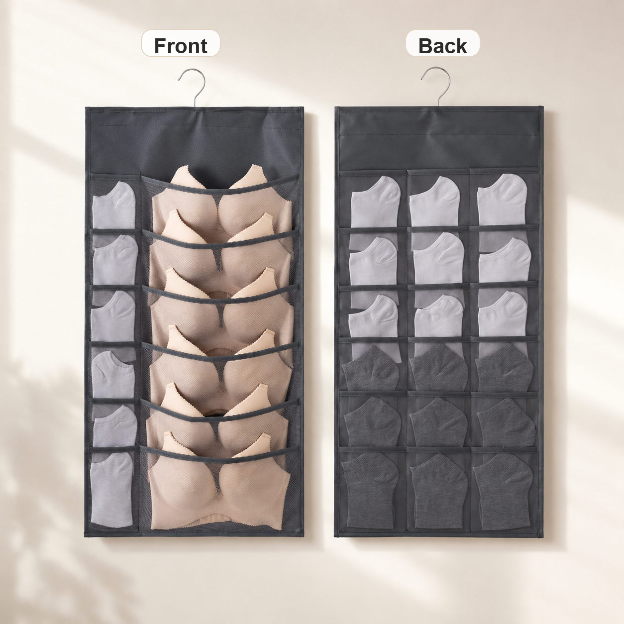 Gray - 12 Front / 18 Back Pockets - Front and Back View