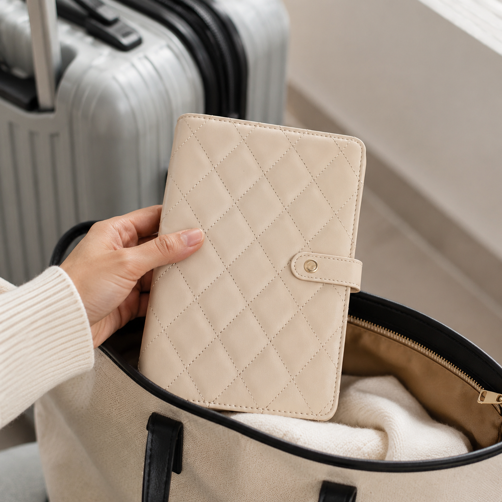 Closed travel jewelry organizer book carried for daily travel and trips