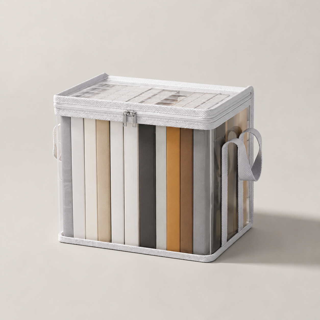 Small clear PVC book storage bag with white trim