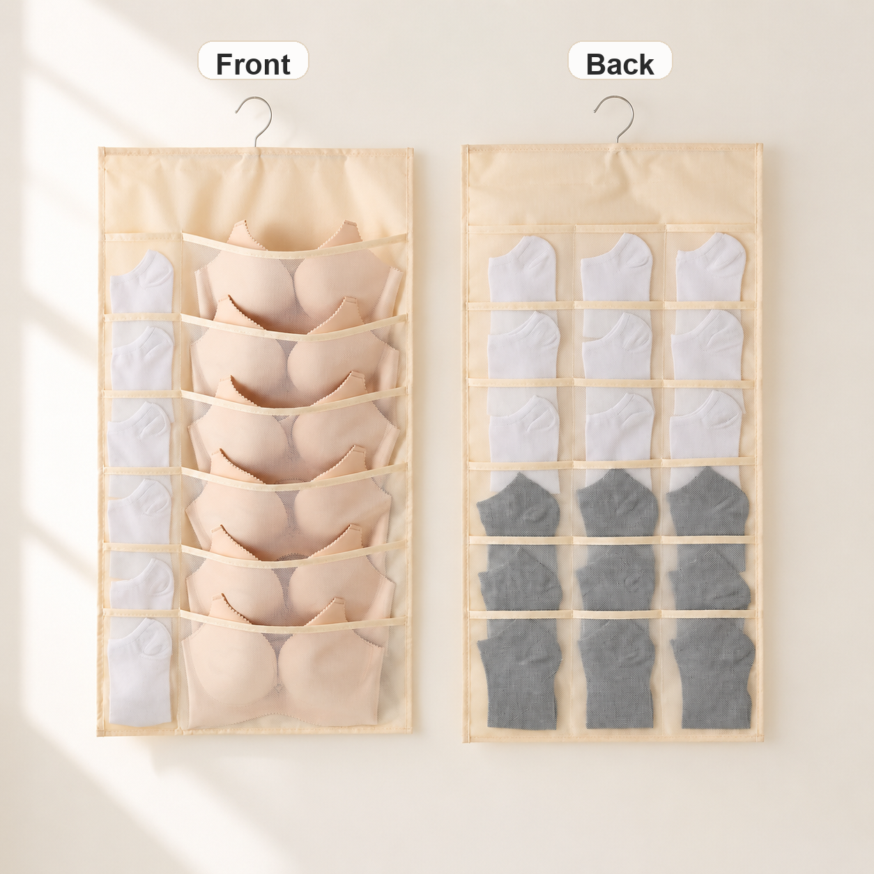 Beige - 12 Front / 18 Back Pockets - Front and Back View