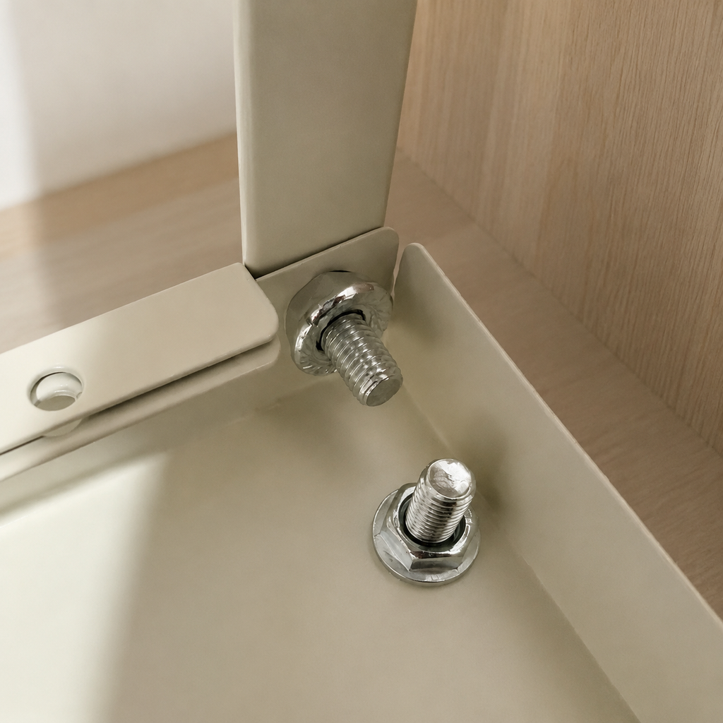 Bolt and assembly detail for adjustable closet shelf organizer