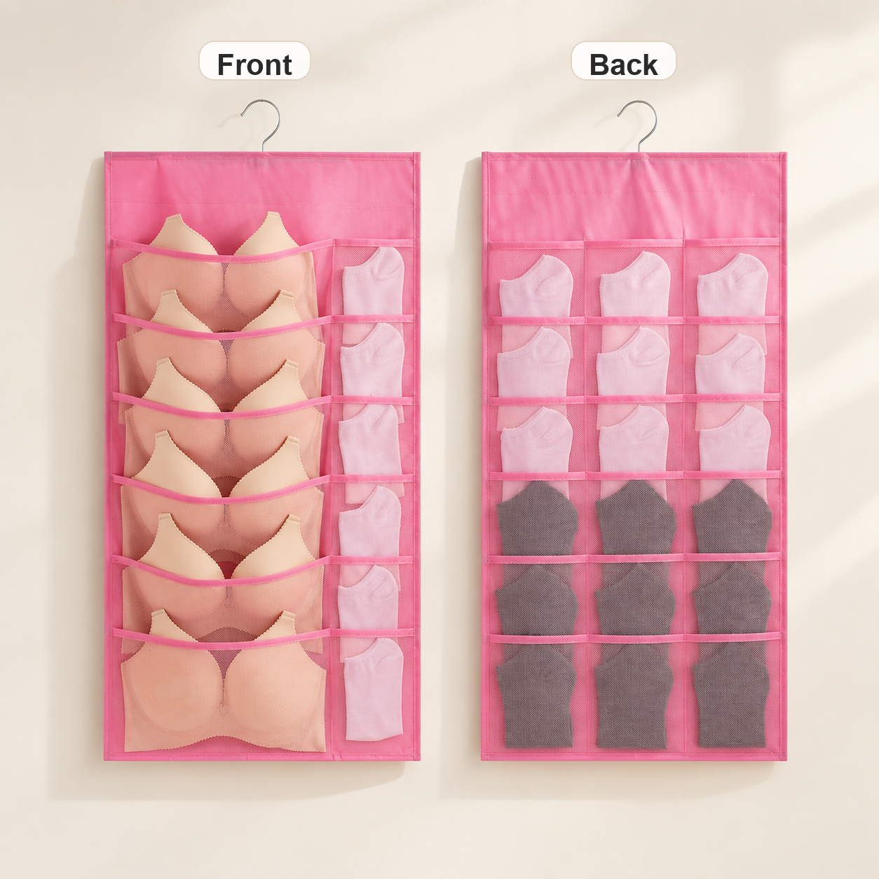 Pink - 12 Front / 18 Back Pockets - Front and Back View