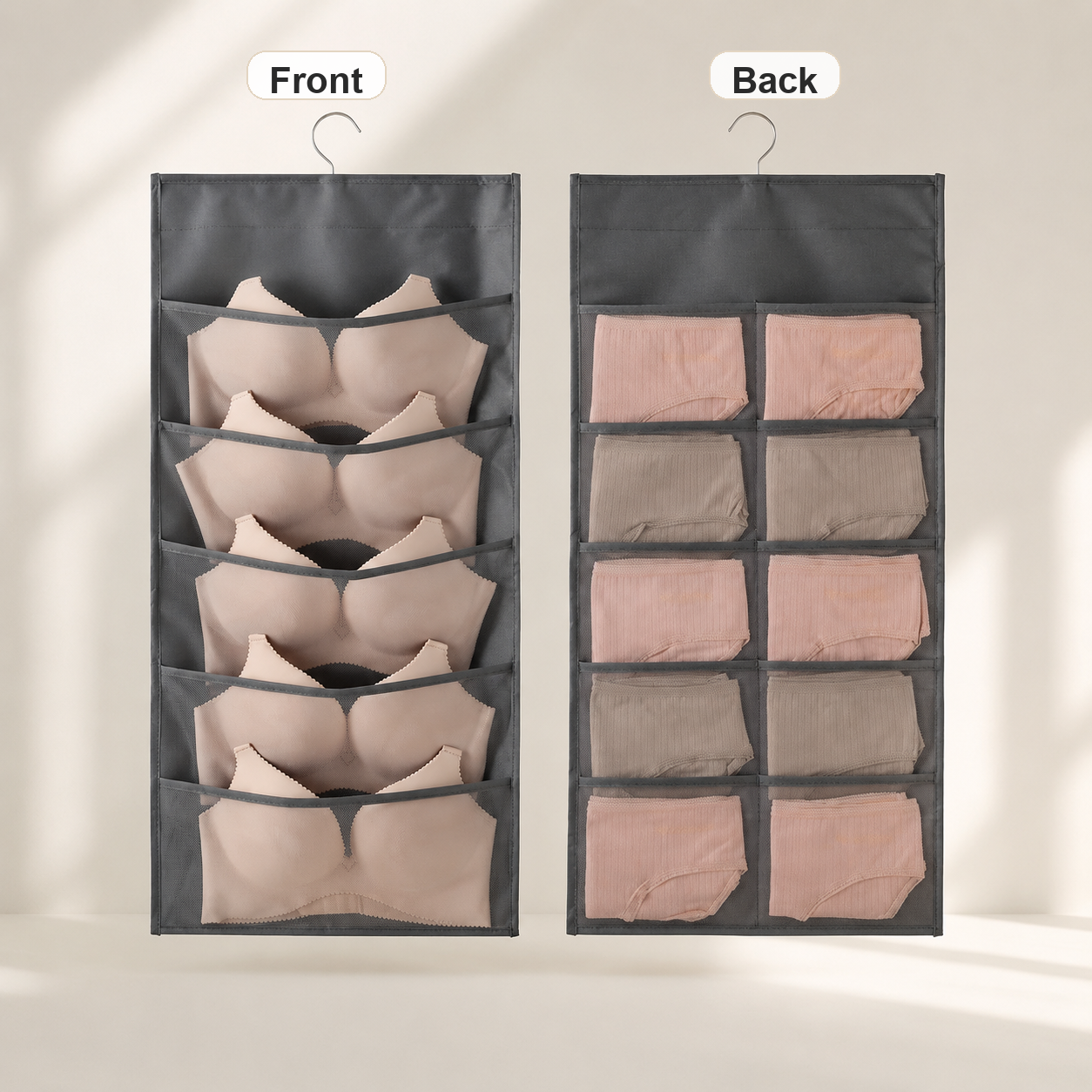 Gray - 5 Front / 10 Back Pockets - Front and Back View