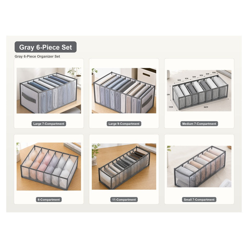 Grey / Complete 6-Piece Collection breathable mesh drawer organizer