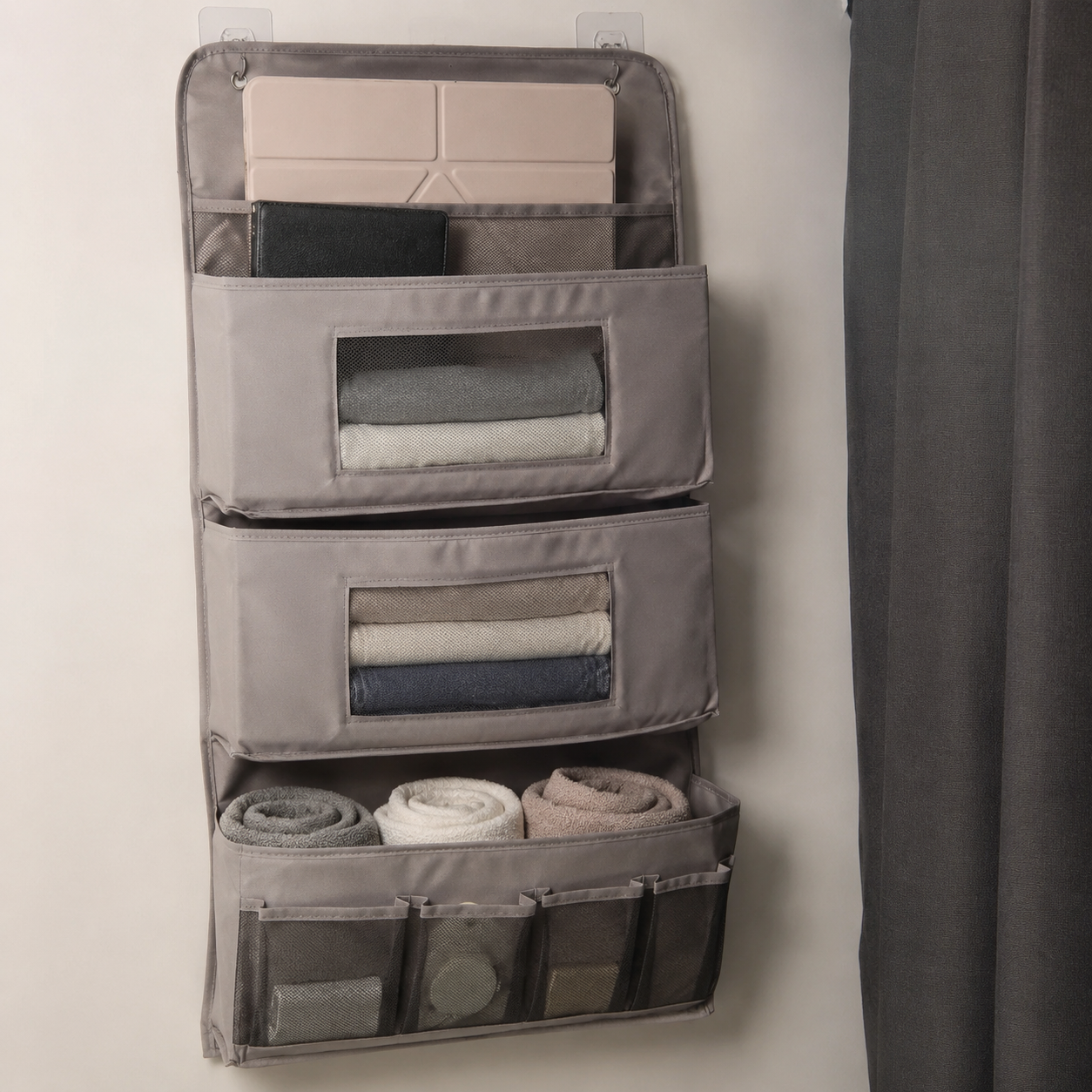 Hanging Door Organizer with Hooks, 2-Tier or 3-Tier Wall Closet Storage Bag for Bedroom, Dorm & Bathroom