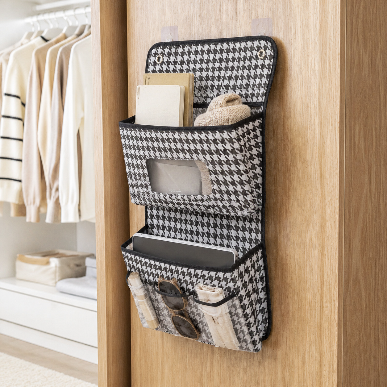 Hanging Door Organizer with Hooks, 2-Tier or 3-Tier Wall Closet Storage Bag for Bedroom, Dorm & Bathroom