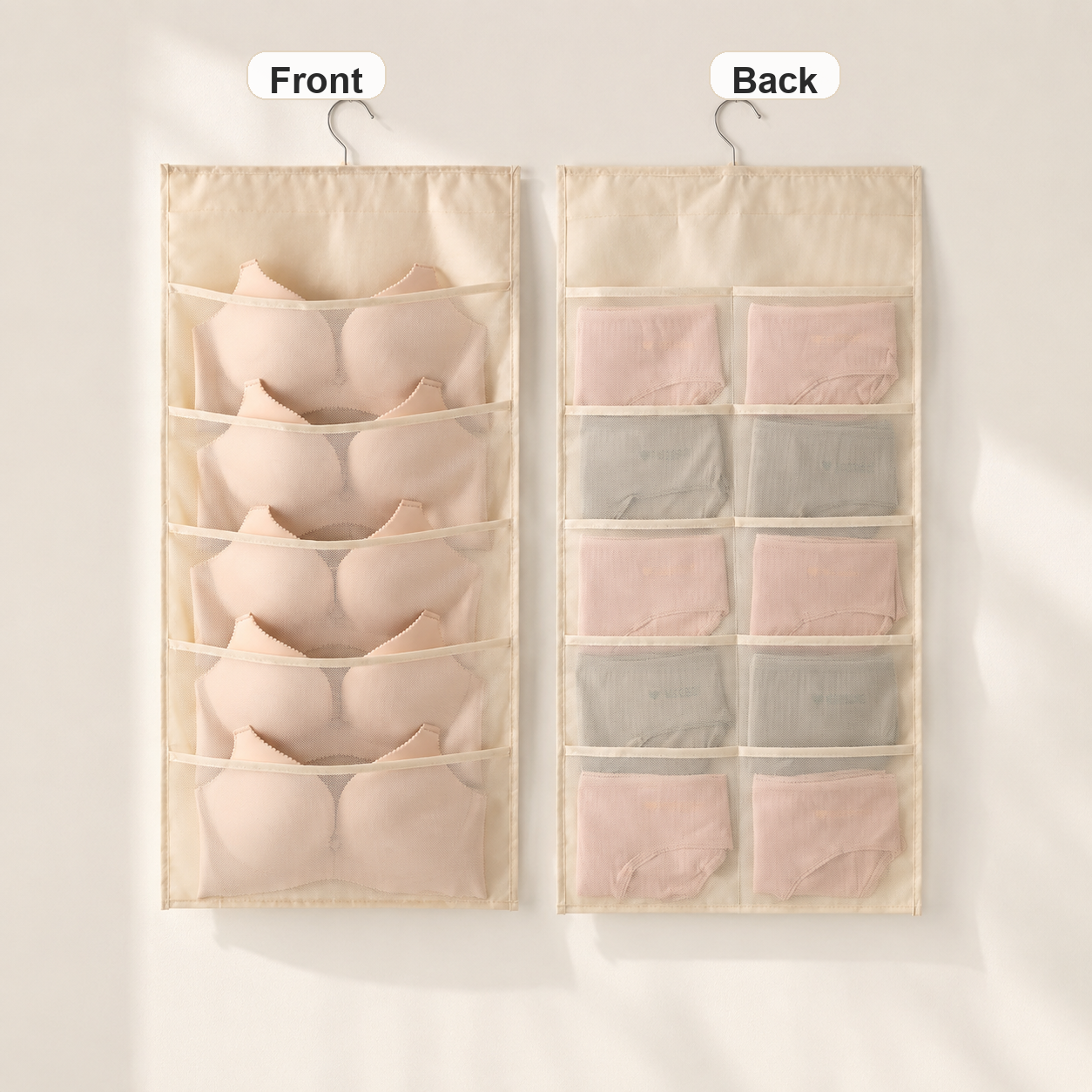 Beige - 5 Front / 10 Back Pockets - Front and Back View