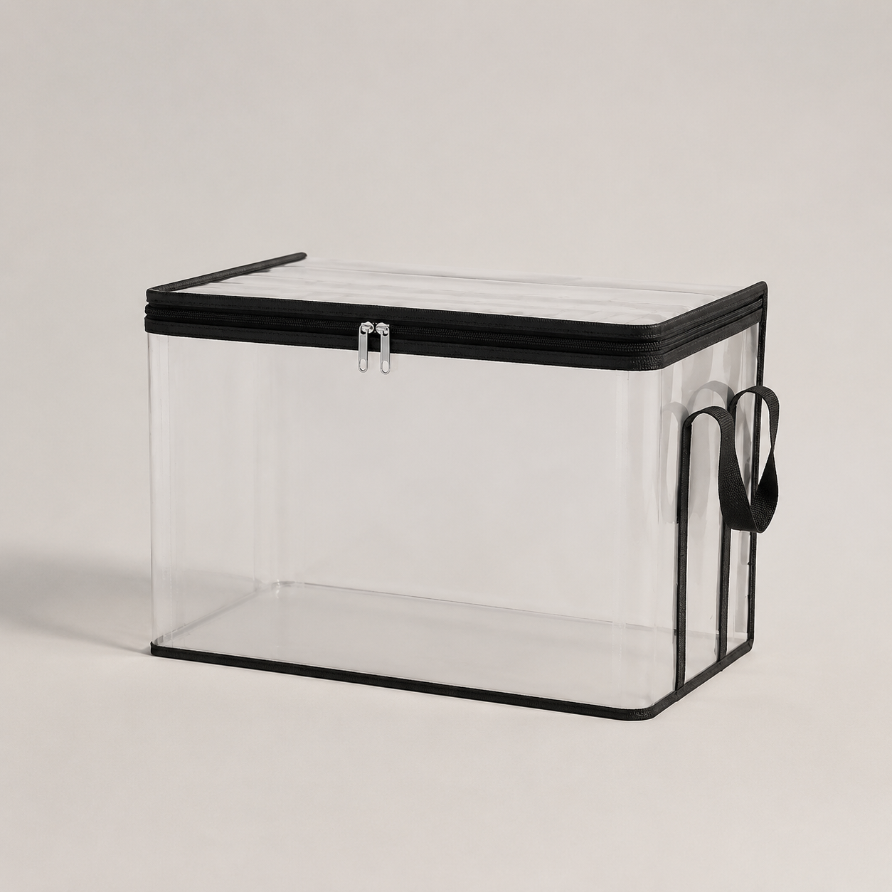 Medium clear PVC document storage bag with black trim