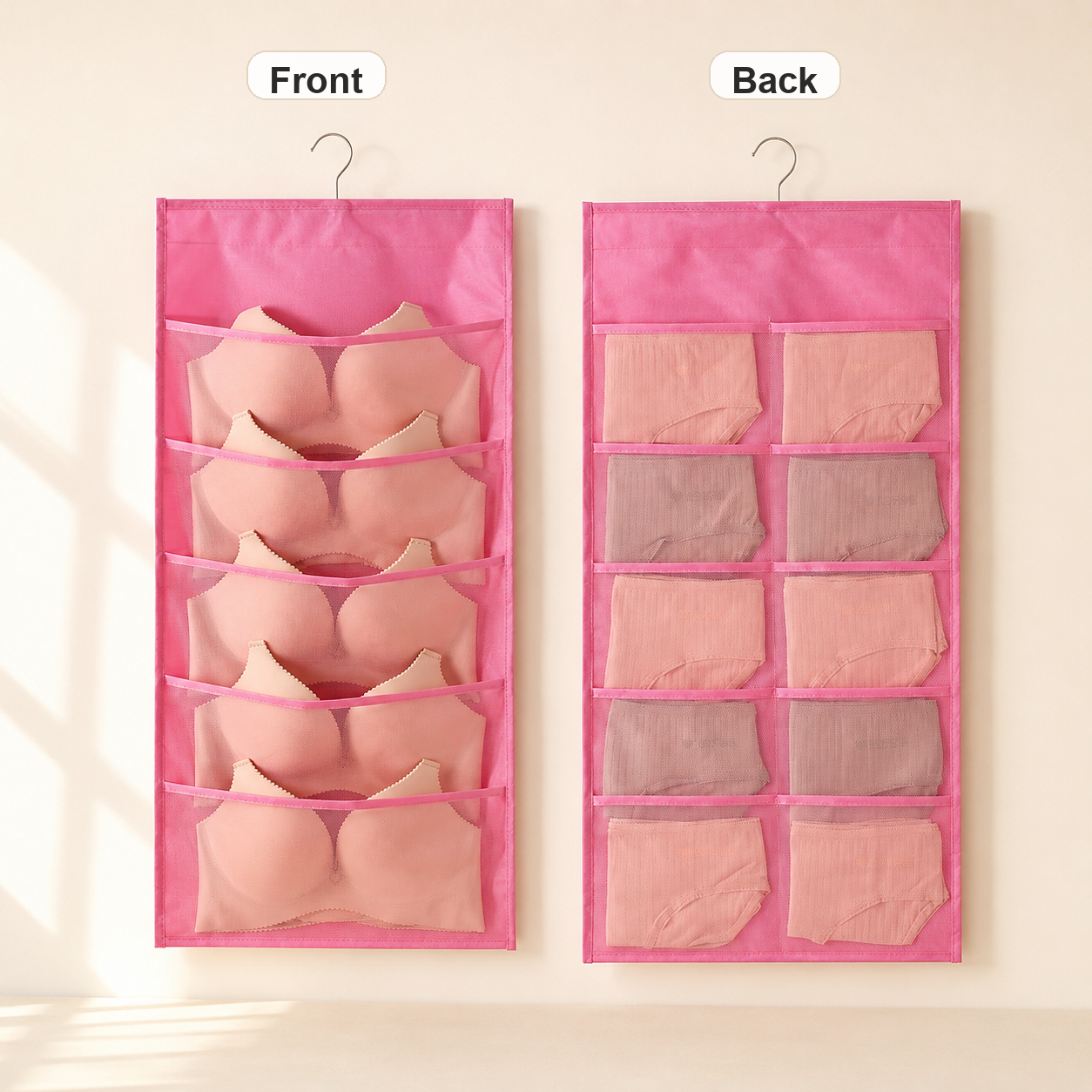 Pink - 5 Front / 10 Back Pockets - Front and Back View