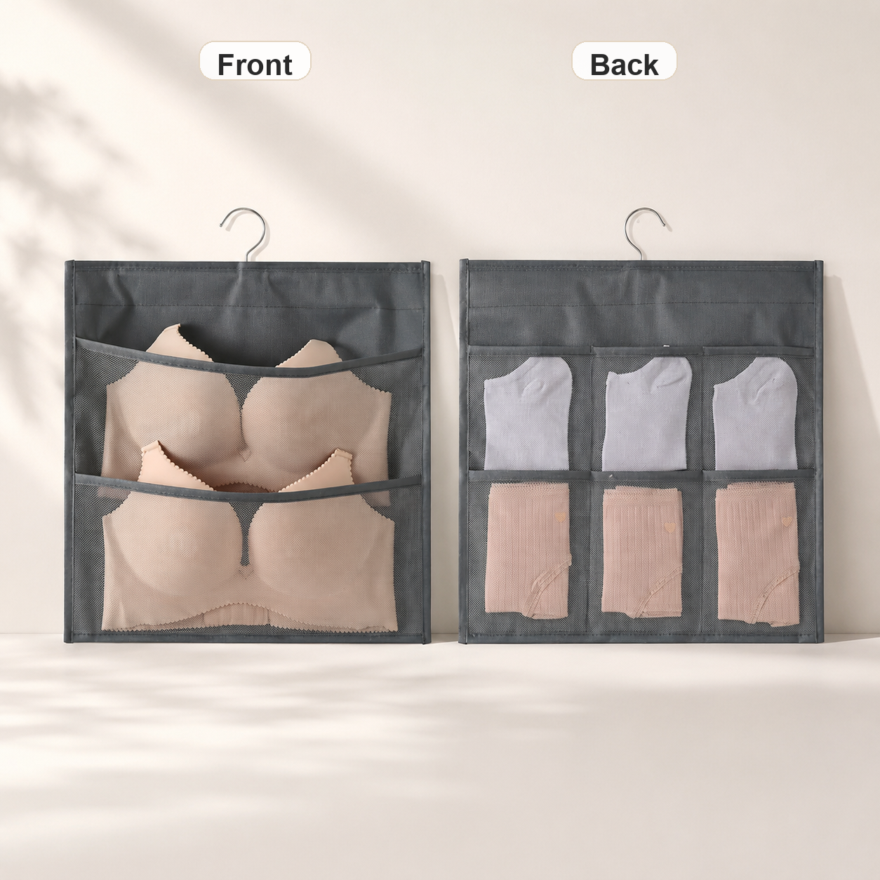 Gray - 2 Front / 6 Back Pockets - Front and Back View