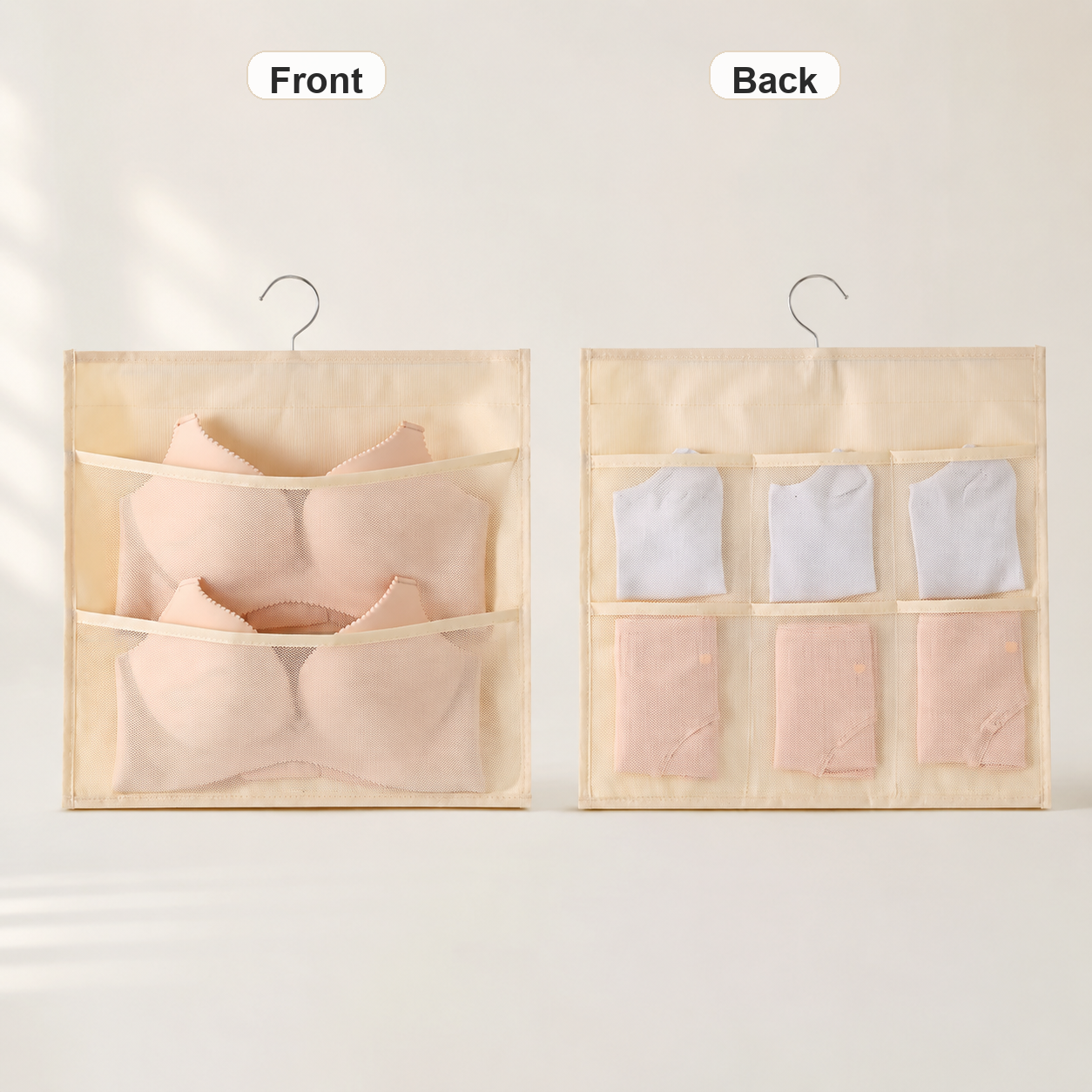 Beige - 2 Front / 6 Back Pockets - Front and Back View