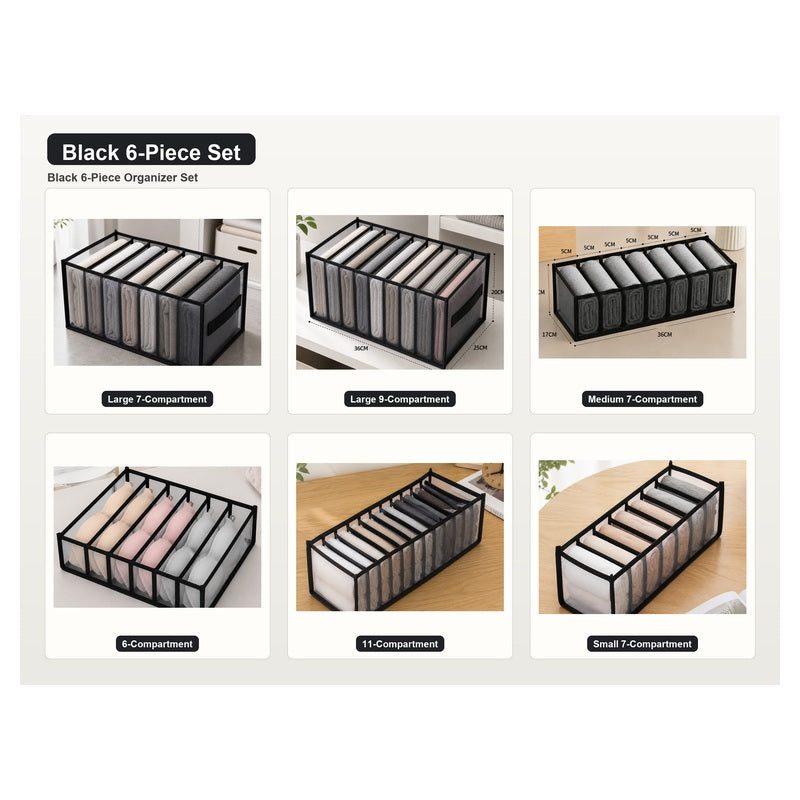 Black / Complete 6-Piece Collection breathable mesh drawer organizer