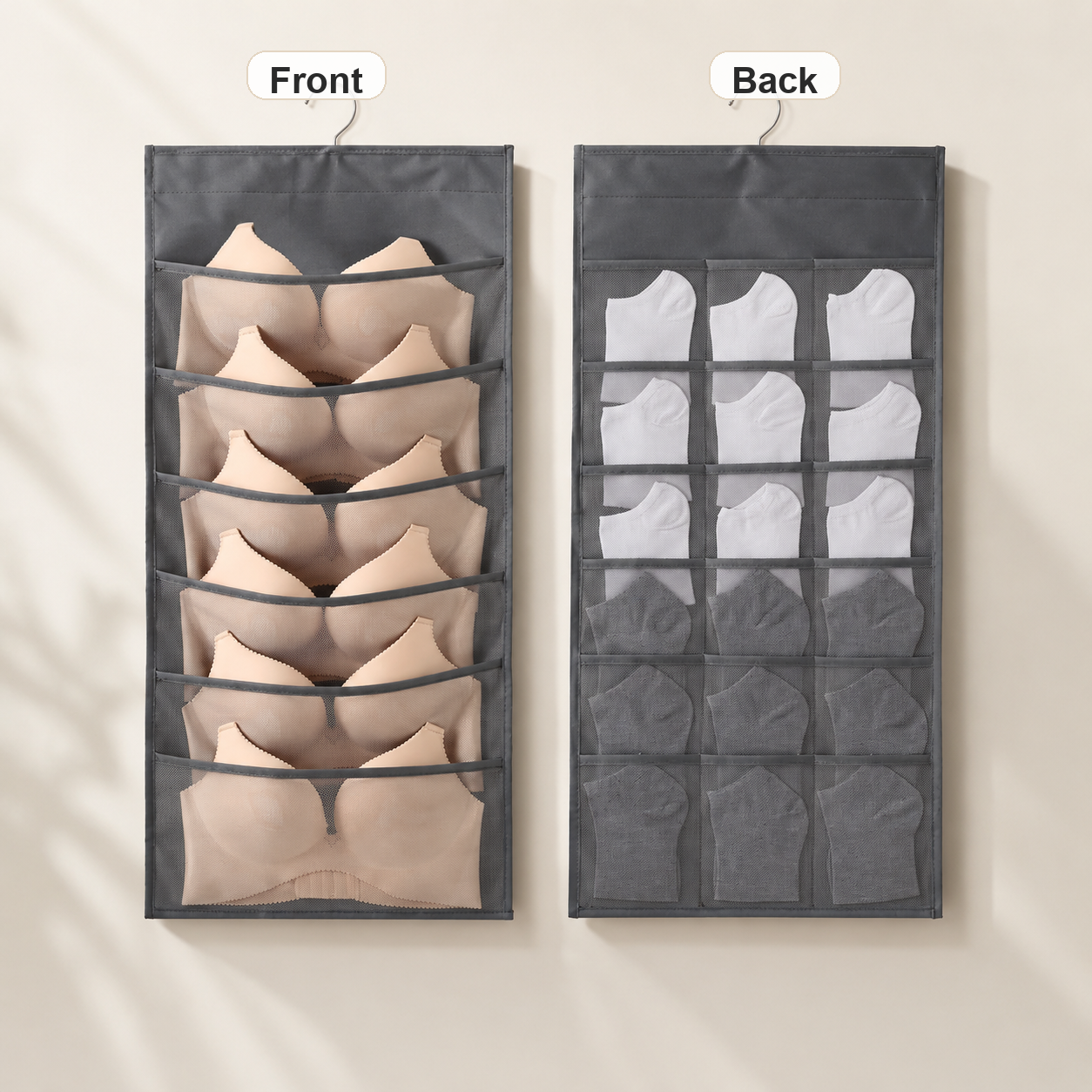 Gray - 6 Front / 18 Back Pockets - Front and Back View