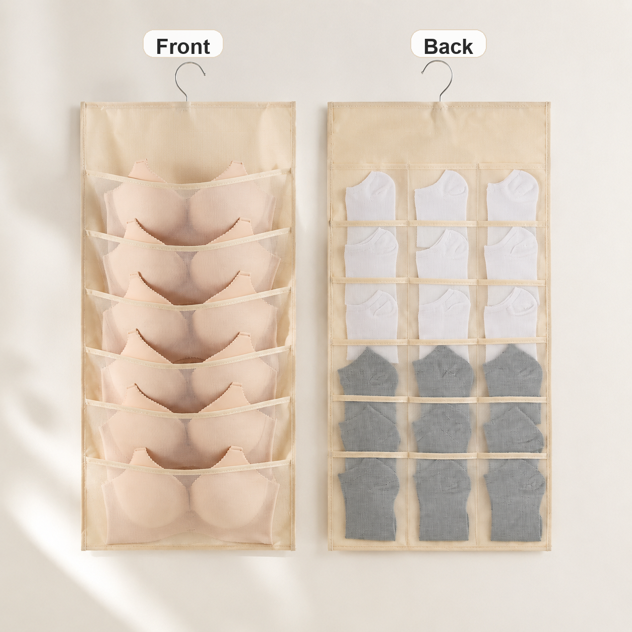 Beige - 6 Front / 18 Back Pockets - Front and Back View
