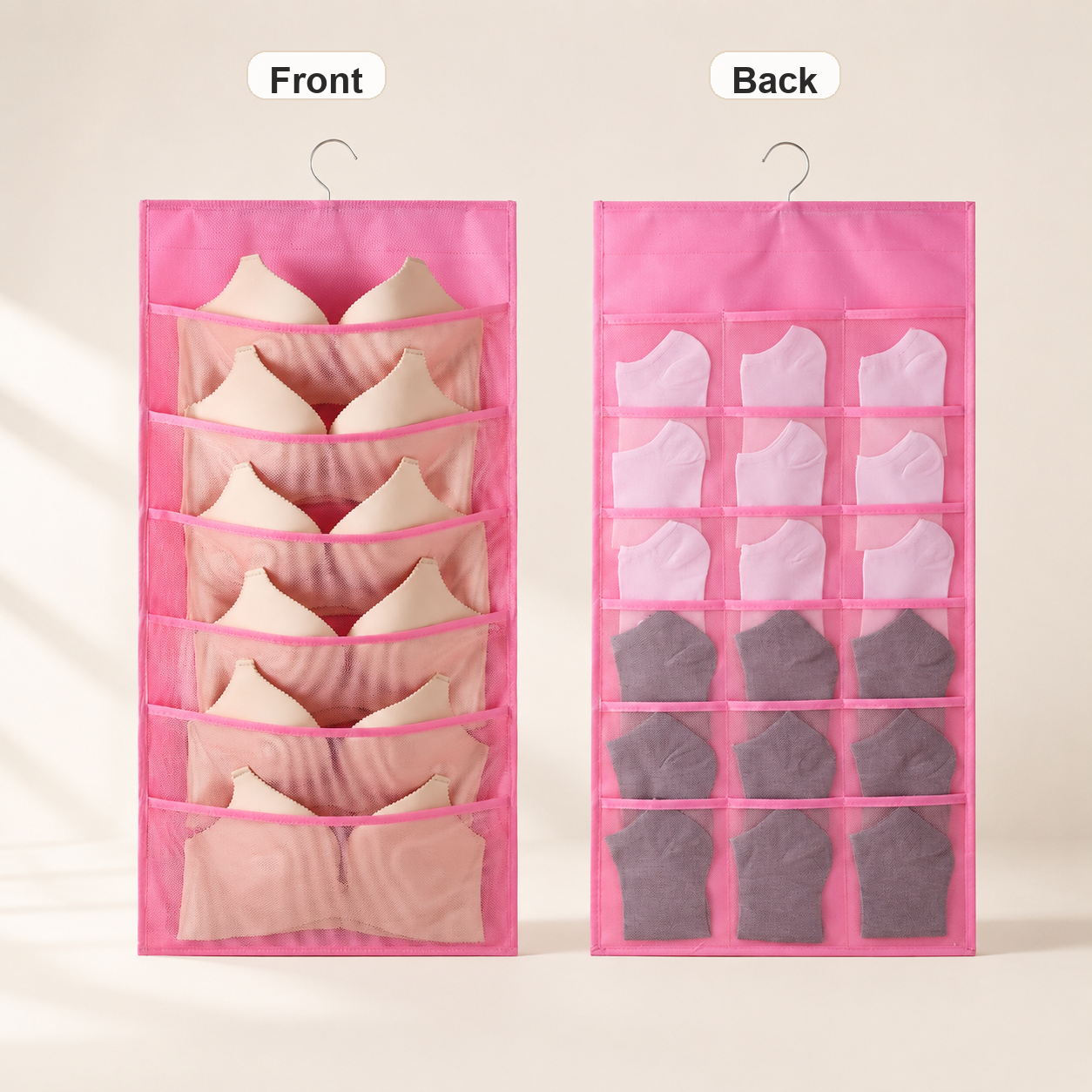 Pink - 6 Front / 18 Back Pockets - Front and Back View