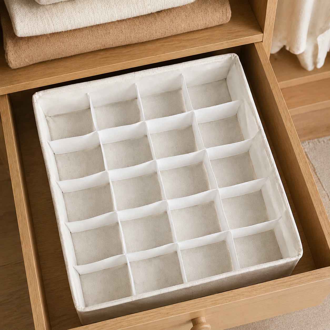 Fabric Underwear Drawer Organizer, Foldable Closet Divider Box for Socks, Bras & Small Clothing