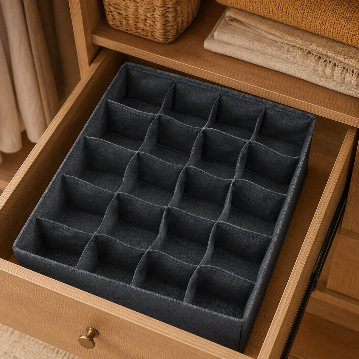 Fabric Underwear Drawer Organizer, Foldable Closet Divider Box for Socks, Bras & Small Clothing