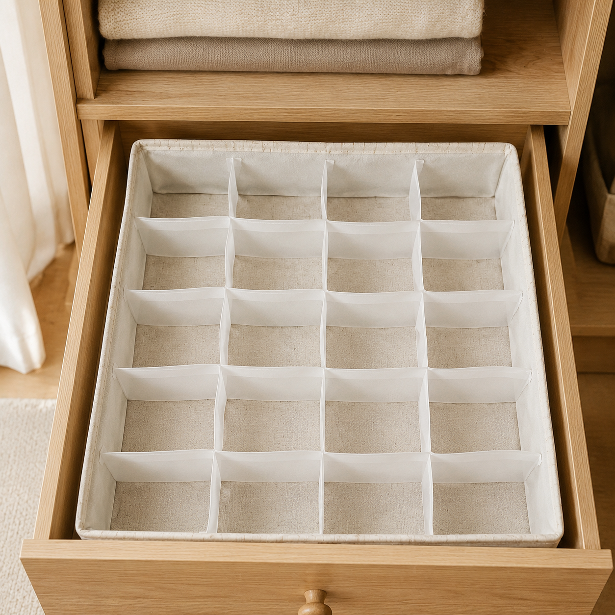 Fabric Underwear Drawer Organizer, Foldable Closet Divider Box for Socks, Bras & Small Clothing