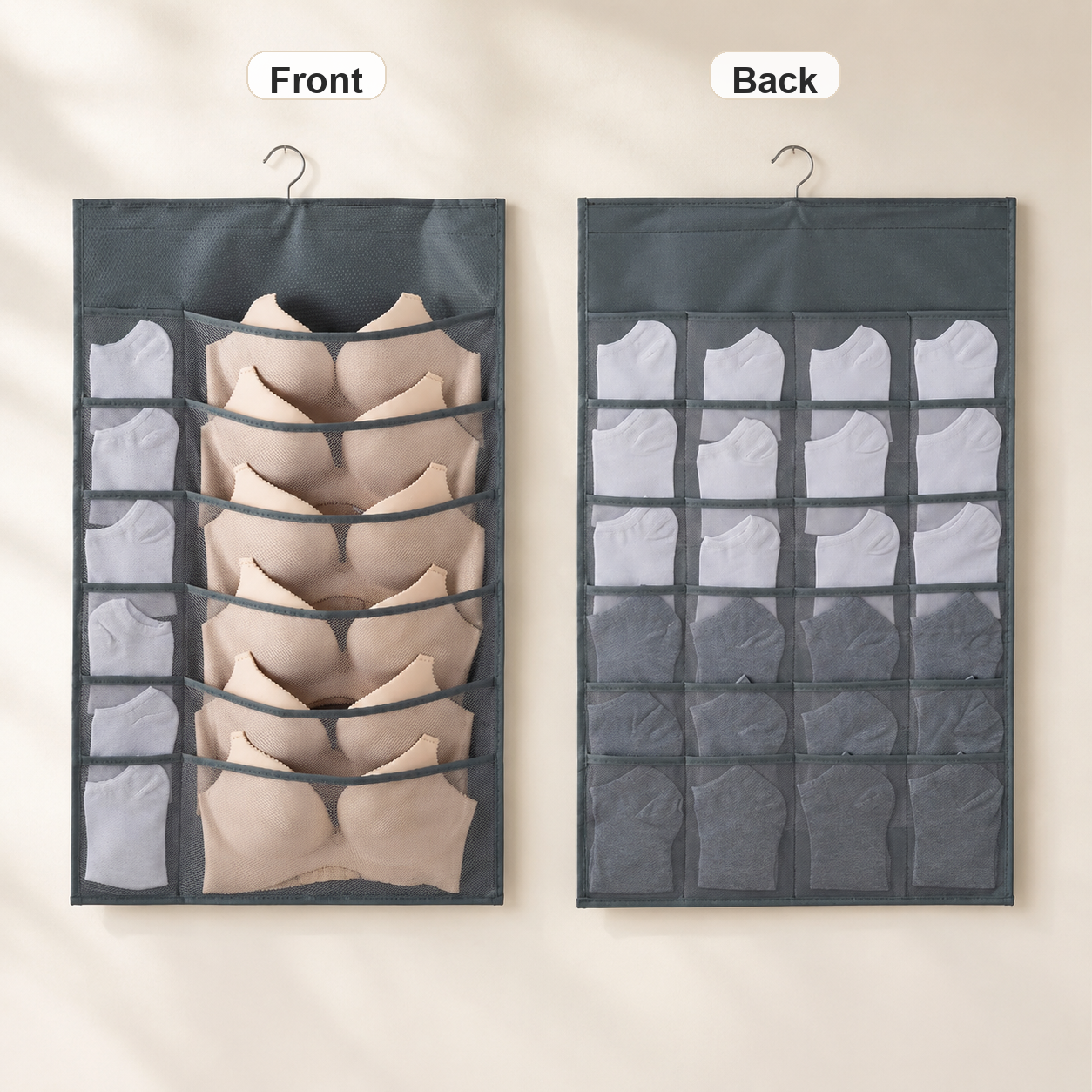 Gray - 12 Front / 24 Back Pockets - Front and Back View