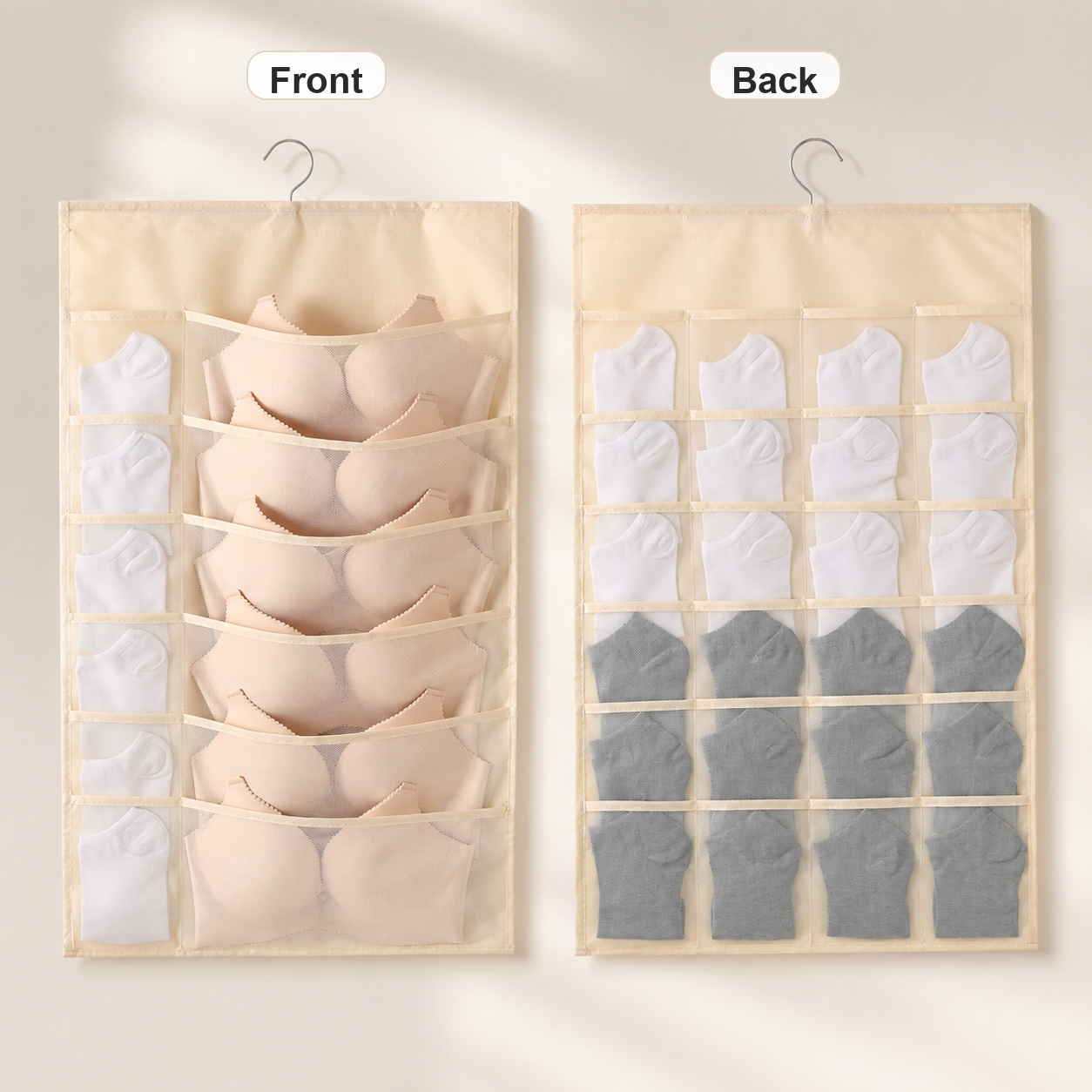 Beige - 12 Front / 24 Back Pockets - Front and Back View