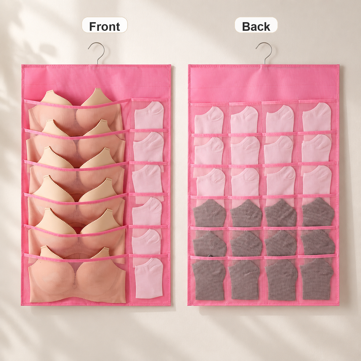 Pink - 12 Front / 24 Back Pockets - Front and Back View
