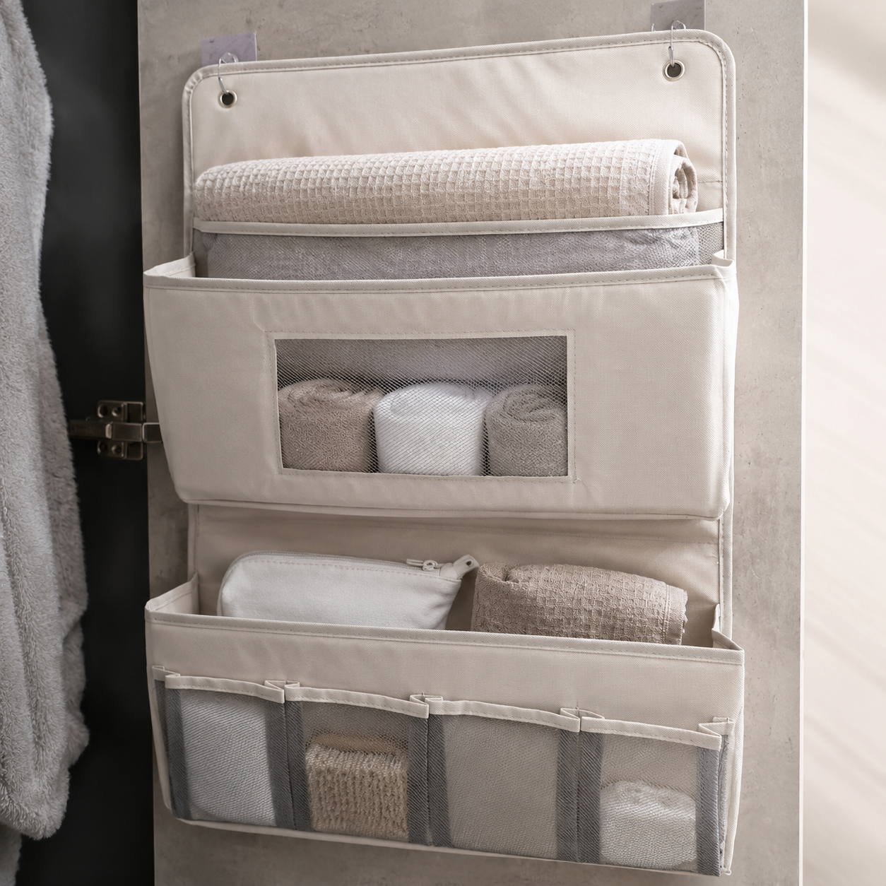 Hanging Door Organizer with Hooks, 2-Tier or 3-Tier Wall Closet Storage Bag for Bedroom, Dorm & Bathroom