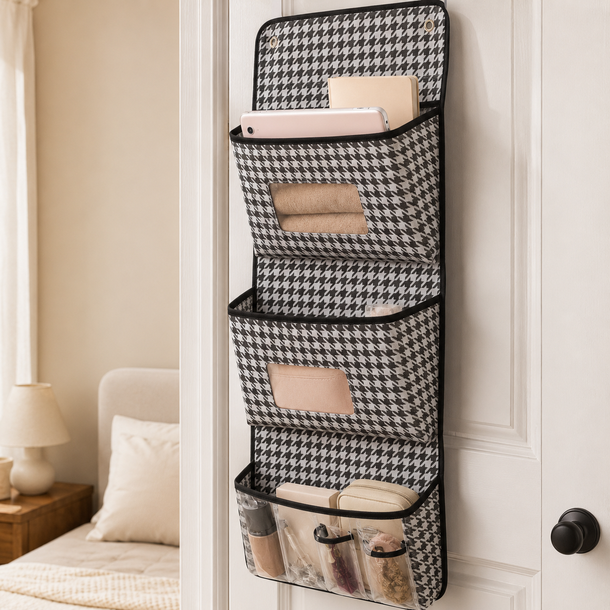 Hanging Door Organizer with Hooks, 2-Tier or 3-Tier Wall Closet Storage Bag for Bedroom, Dorm & Bathroom