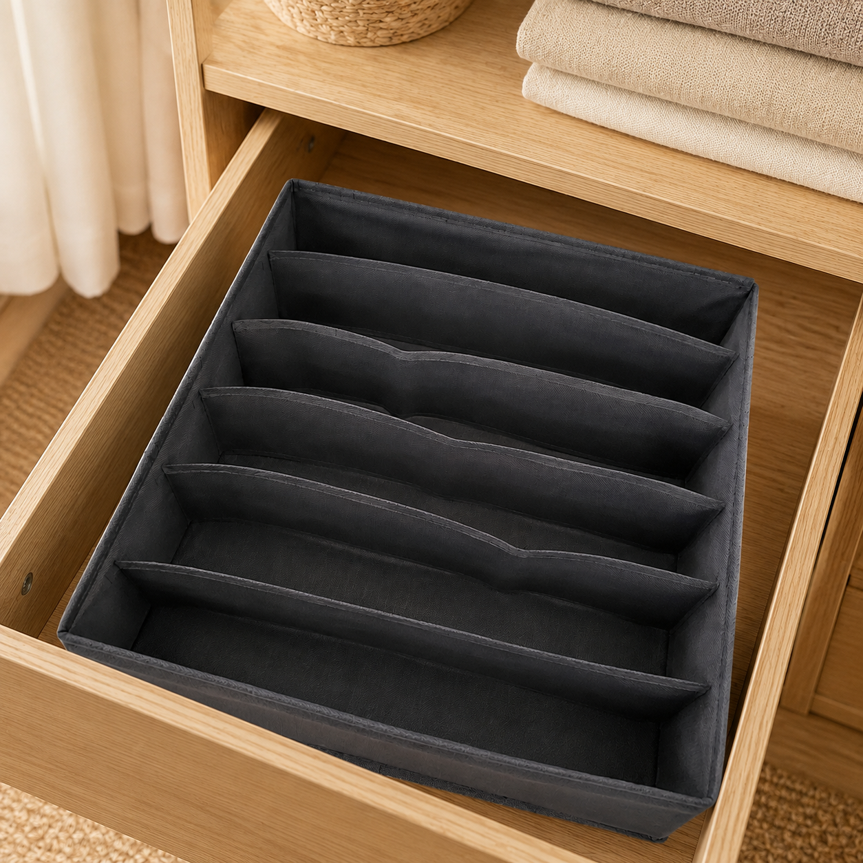 Fabric Underwear Drawer Organizer, Foldable Closet Divider Box for Socks, Bras & Small Clothing