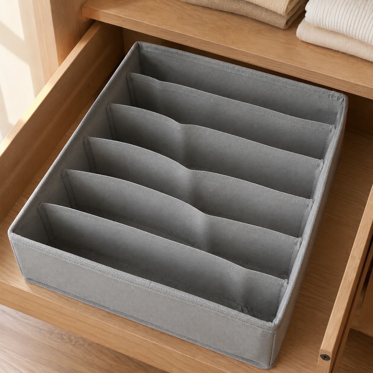 Fabric Underwear Drawer Organizer, Foldable Closet Divider Box for Socks, Bras & Small Clothing