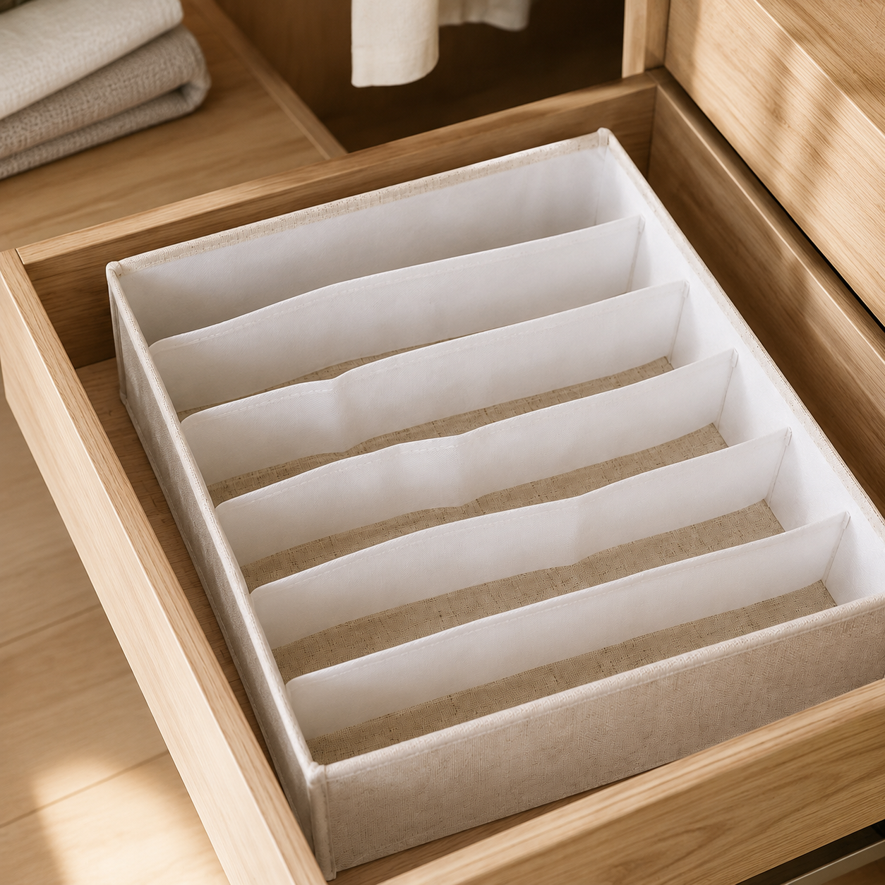 Fabric Underwear Drawer Organizer, Foldable Closet Divider Box for Socks, Bras & Small Clothing