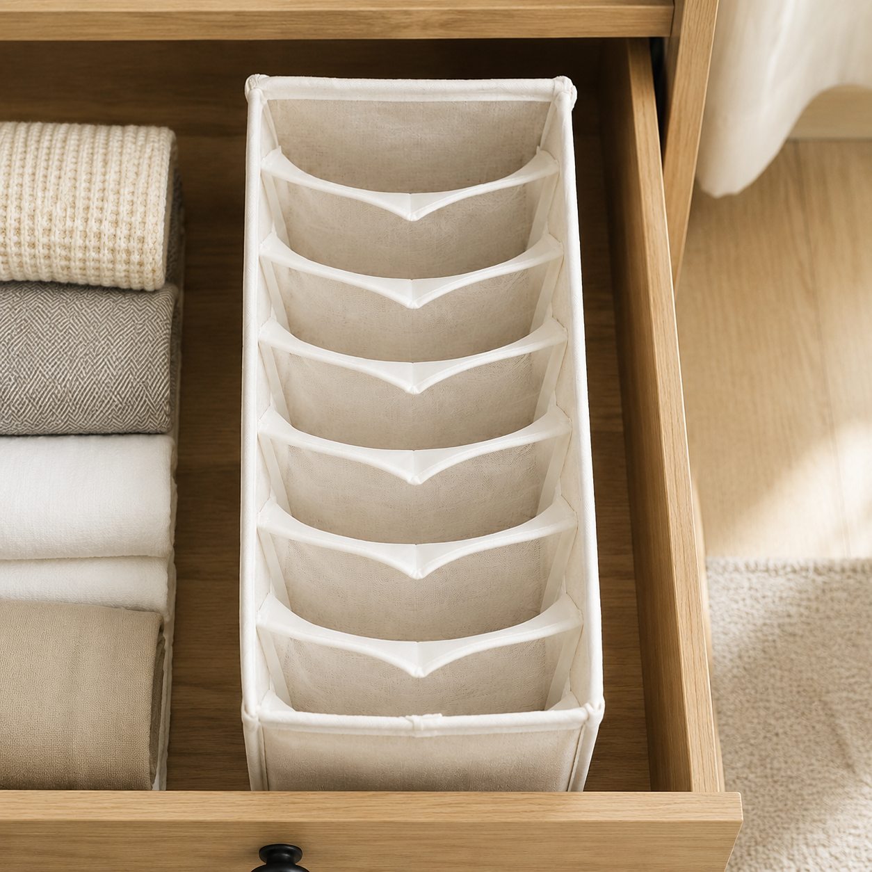 Fabric Underwear Drawer Organizer, Foldable Closet Divider Box for Socks, Bras & Small Clothing