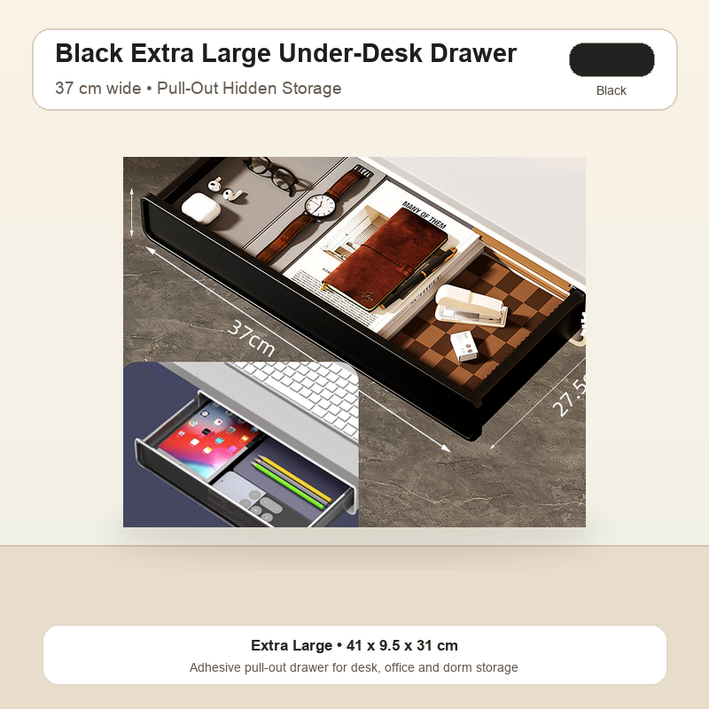 Black Extra Large under desk pull-out drawer organizer