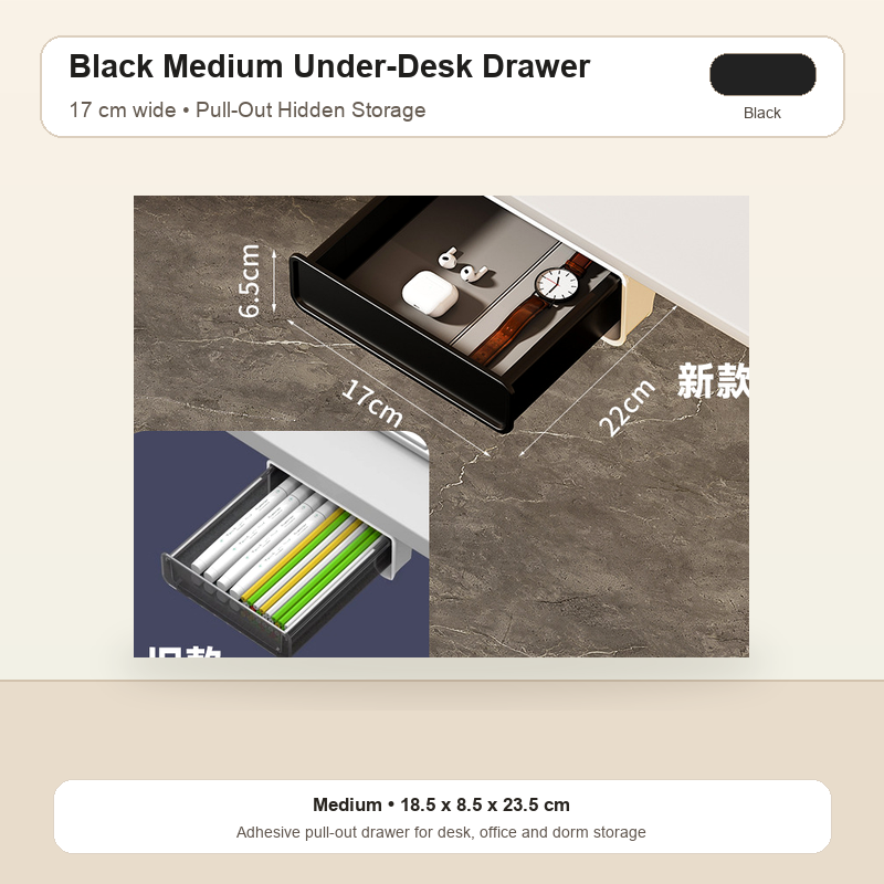 Black Medium under desk pull-out drawer organizer